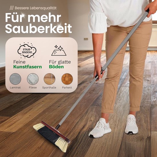 Handborstel en bezem met steel I paardenhaarmix I fijn dierenhaar I handbezem hout I huisbezem natuurhaar bezem handveger handborstel bezem — afbeelding 4