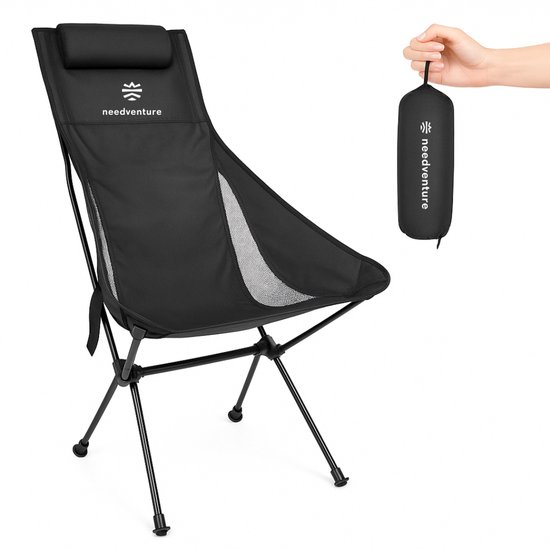 needventure® Campingstoel - Strandstoel - Visstoel - Vouwstoel - Opvouwbaar - Inklapbaar - Lichtgewicht - Hoge Neksteun - Zwart
