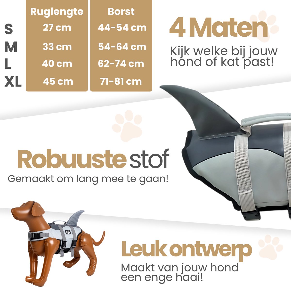 Dogs&Co® Zwemvest voor honden HAAI Ruglengte 33cm Borstomvang 54 - 64cm - reddingsvest - zwemondersteuning voor honden — afbeelding 2