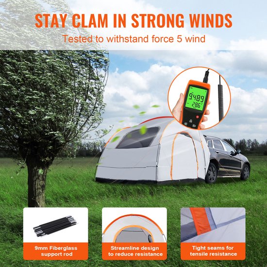 SUV Campingtent, 244 X 244 Cm - Waterdicht PU2000mm Materiaal - Achterklep Ontwerp voor 6-8 Personen - Inclusief Draagtas van Merkloos — afbeelding 3