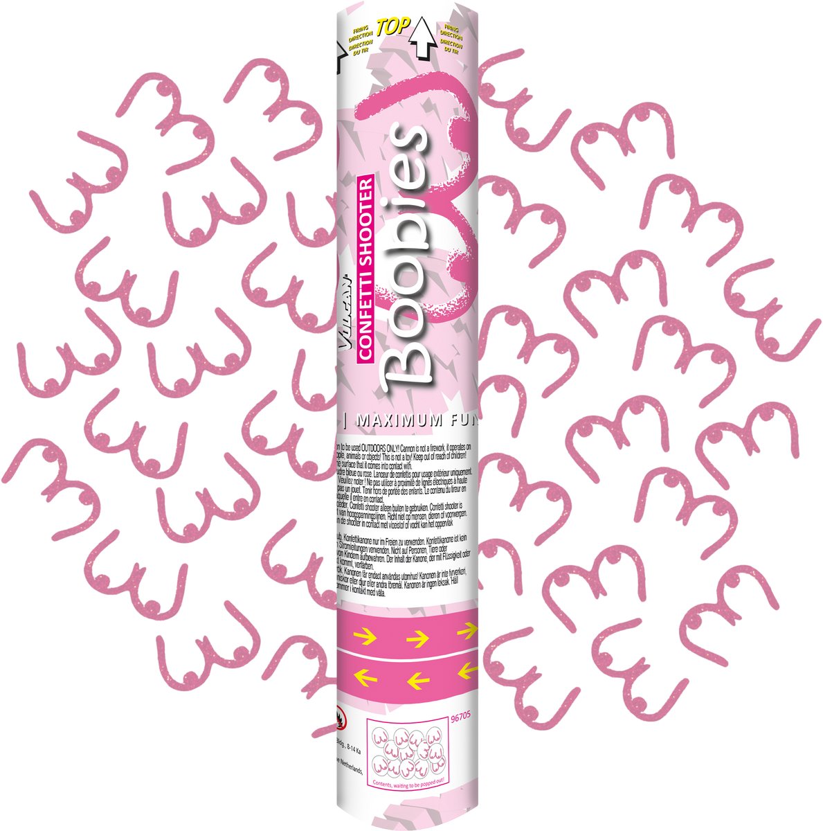 Confetti Shooter – Boobies – Borsten - Set van 3 Stuks – Grappige Papieren Confetti – 30 cm – Bereik tot 8 Meter – Voor Vrijgezellenfeest of Party