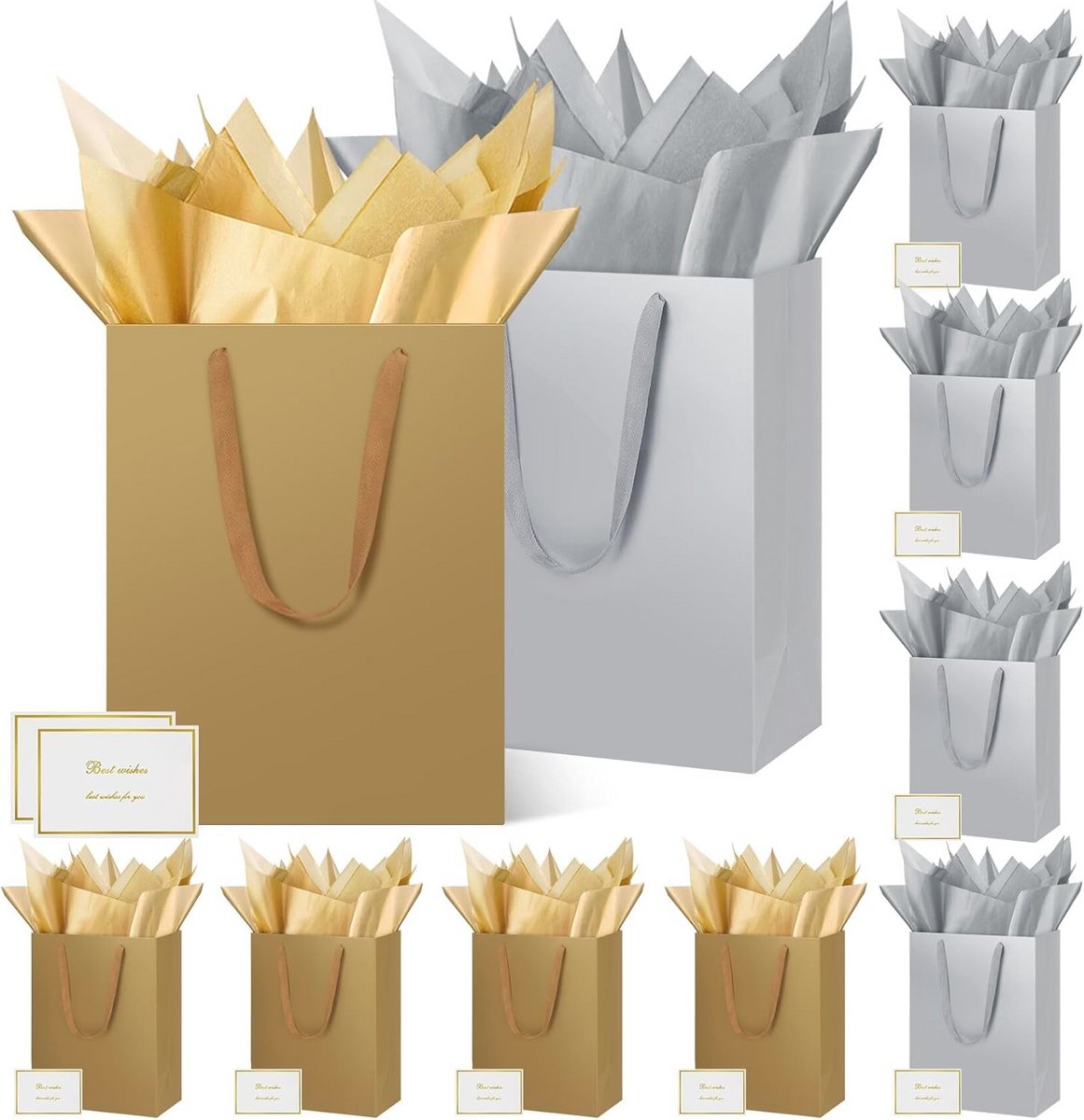 Middelgrote geschenktas 12,6 inch - 10 stuks met tissuepapier en kaarten voor cadeaus