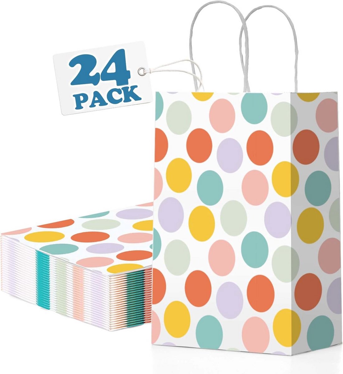 Kleurige Geschenkzakken 24 Stuks - Feestzakken met Stippen voor Verjaardagen, Bruiloften en Meer