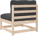 Achter-aanzicht van modulaire tuinbank met donkergrijs kussen en houten frame