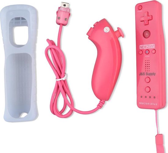 J&S Supply Motion Plus Controller + Nunchuk Controller - Geschikt Voor Nintendo Wii + Wii U - Roze