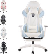 FOXSPORT Gamestoel - Gaming Chair - Ergonomisch - Verstelbaar - Met lendensteun en hoofdsteun - Met voetsteun - Bureaustoel - Racing -Wit / Blauw