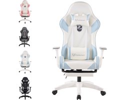 FOXSPORT Gamestoel - Gaming Chair - Ergonomisch - Verstelbaar - Met lendensteun en hoofdsteun - Met voetsteun - Bureaustoel - Racing -Wit / Blauw