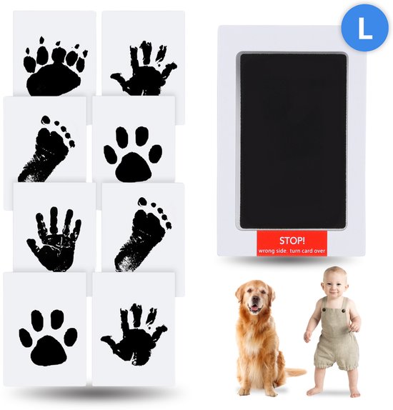 NOVOB® Voetafdruk Baby & Baby Handafdruk - Pootafdruk Grote Hond - Inktafdruk - Vingerafdruk Fotolijstje - Kraam cadeau - Babyshower Jongen & Meisje - Maat L - 15.3x10.8cm
