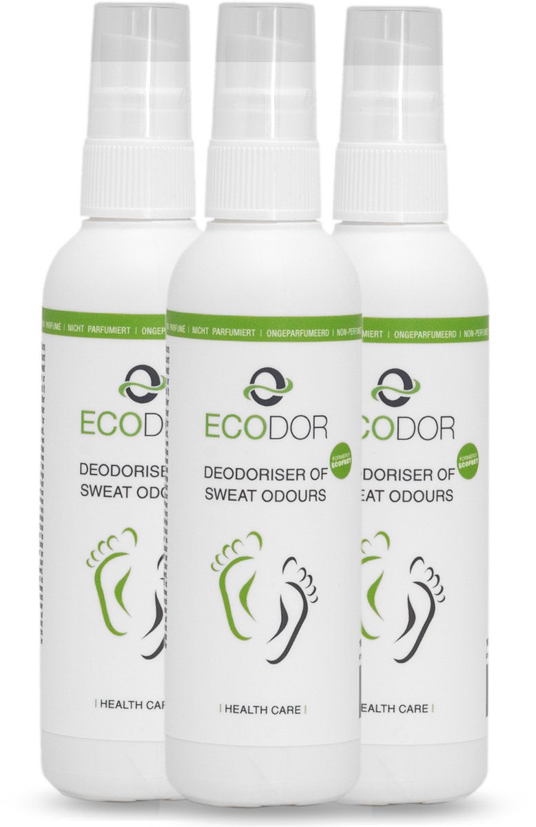 Goedkoopste Ecodor EcoFeet - Geurvreter / Ontgeurder tegen Zweetlucht, zweetvoeten - Niet geparfumeerd - 3x 100 ml spray - Reisformaat