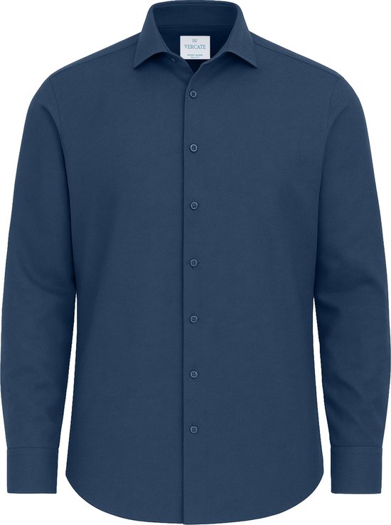Vercate - Strijkvrij Kreukvrij Overhemd - Blauw - Regular Fit - Bamboe Katoen - Lange Mouw - Heren - Maat 41/L