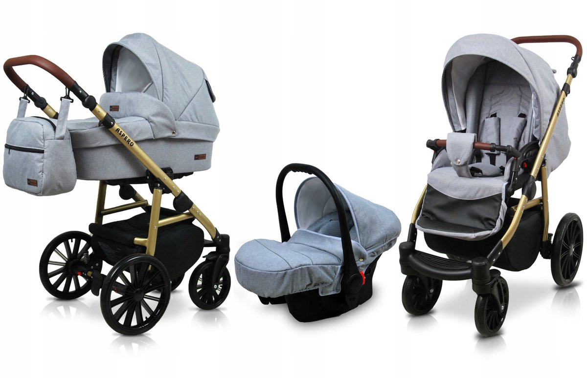 BabyLux® Kinderwagen 3in1 – ASPERO - SILVER FLEX - Opklapbare Wandelwagen incl. Reiswieg, Multifunctionele Buggy Sportstoel, Autostoel - Combi-kinderwagen met Luiertas, Regenhoes, Klamboe, Bekerhouder, etc.