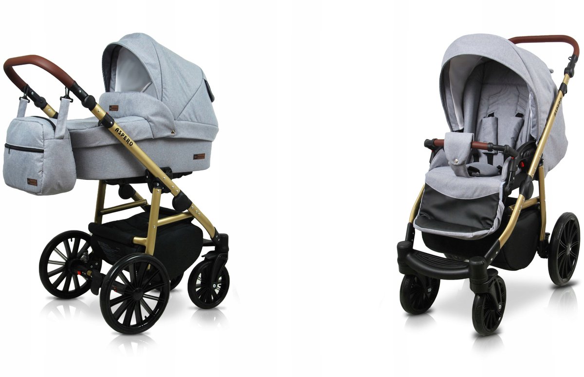 BabyLux® Kinderwagen 2in1 – ASPERO - SILVER FLEX - Opklapbare Wandelwagen incl. Reiswieg, Multifunctionele Buggy Sportstoel - Combi-kinderwagen met Luiertas, Regenhoes, Klamboe, Bekerhouder, etc.