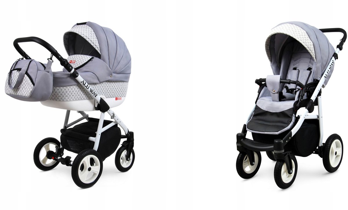 BabyLux® Kinderwagen 2in1 – ALUWAY - SILVER - Opklapbare Wandelwagen incl. Reiswieg, Multifunctionele Buggy Sportstoel - Combi-kinderwagen met Luiertas, Regenhoes, Klamboe, Bekerhouder, etc.