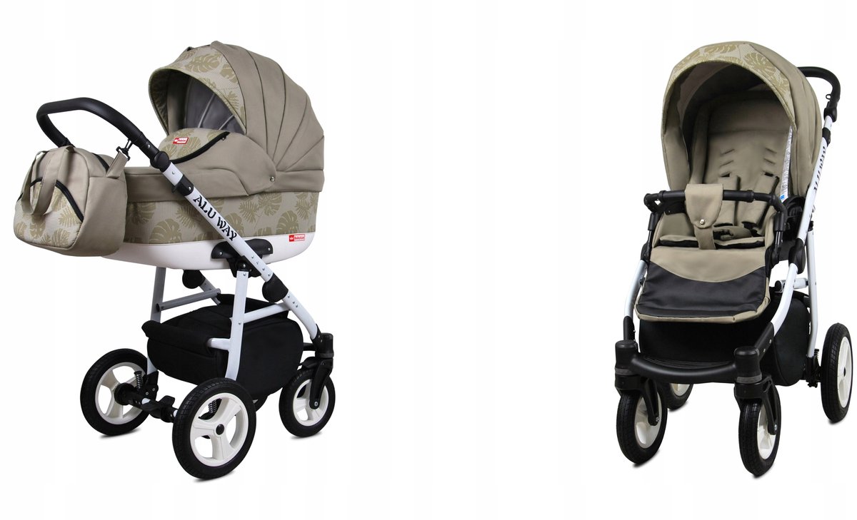BabyLux® Kinderwagen 2in1 – ALUWAY - KHAKI MONSTERA LEAVES - Opklapbare Wandelwagen incl. Reiswieg, Multifunctionele Buggy Sportstoel - Combi-kinderwagen met Luiertas, Regenhoes, Klamboe, Bekerhouder, etc.