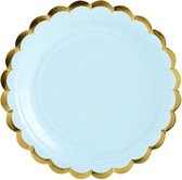 Assiettes à Pâtisserie en Papier - Bleu avec bord doré métallisé (6 pièces) - Party Deco