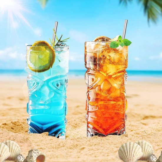 INFTYLE Transparante Tiki-glazen, set van 2-14 oz, moderne bar, tiki INFTYLE Transparante Tiki-glazen, set van 2-14 oz, moderne bar, tiki