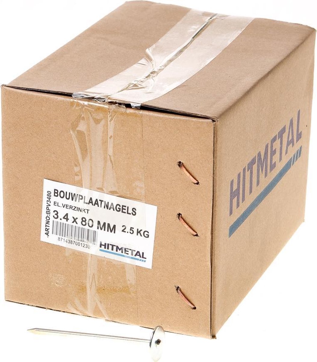 Hitmetal Bouwplaatnagel gegalvaniseerd 3.4 x 80mm