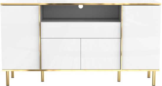 Witte commode met 6 lades - Poten met houtnerfstructuur 120x40x76,5 cm