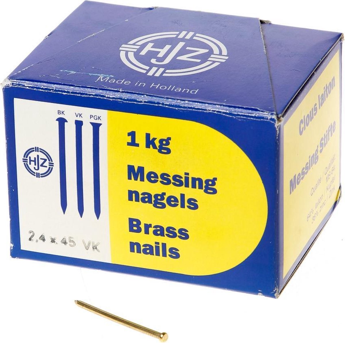 Hjz Messing nagels verloren kop 2.4 x 45mm 1kg