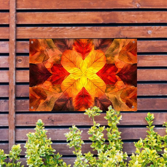 Symmetrische herfstbladeren in kleur - Herfstblad posters - Poster van buiten bladeren - Abstract - Decoratie voor buitenmuren - Decoratie muur - tuinposter 45x30 cm