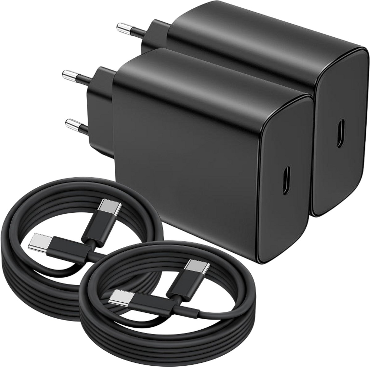USB C Snellader 45W + USB-C Kabel 1,5M - 2 Pack - Oplader - Fast Charger USB-C-Adapter - Zwart