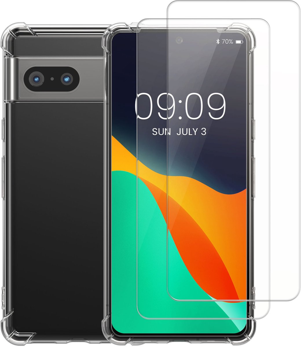 kalibri telefoonhoesje geschikt voor Google Pixel 7 hoesje - Smartphone case met 2x screenprotectors - Mobiele telefoon cover in transparant