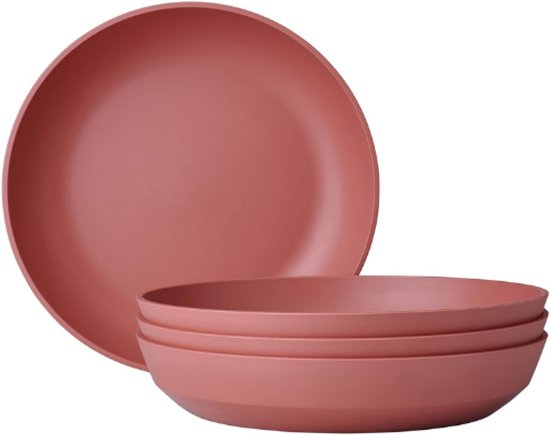 Soepborden 4 Stuks – Silueta Design – Vaatwasser- En Magnetronbestendig – Plastic Avondborden – Servies Set – 21 Cm – Vivid Mauve