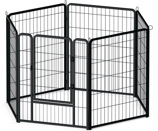 Aufun puppyren 6-delige buitenren voor dieren, 80 cm hoog, met vergrendeling, box met deur voor honden, konijnen, Zwart