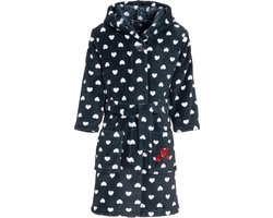 Playshoes - Fleece badjas met capuchon voor meisjes - blauw & hartjes - maat 98-104cm