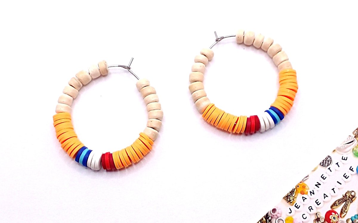 Jeannette-Creatief® - Holland - Oranje oorbellen 2 - Oorringen - Oorhangers - Oorbellen Dames - Oranje - Rood - Wit - Blauw - Katsuki - Kokos - Heishi - Oranje Oorbellen - Oorringen - Souvenir - Koningsdag - WK 2026 - Voetbal - Souvenirs