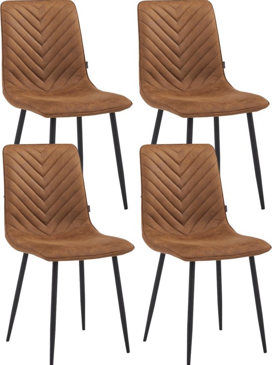 Colenis® - Senny Eetkamerstoel - Set Van 4 - Cognac - Microfiber - Industrieel - Eetkamerstoelen