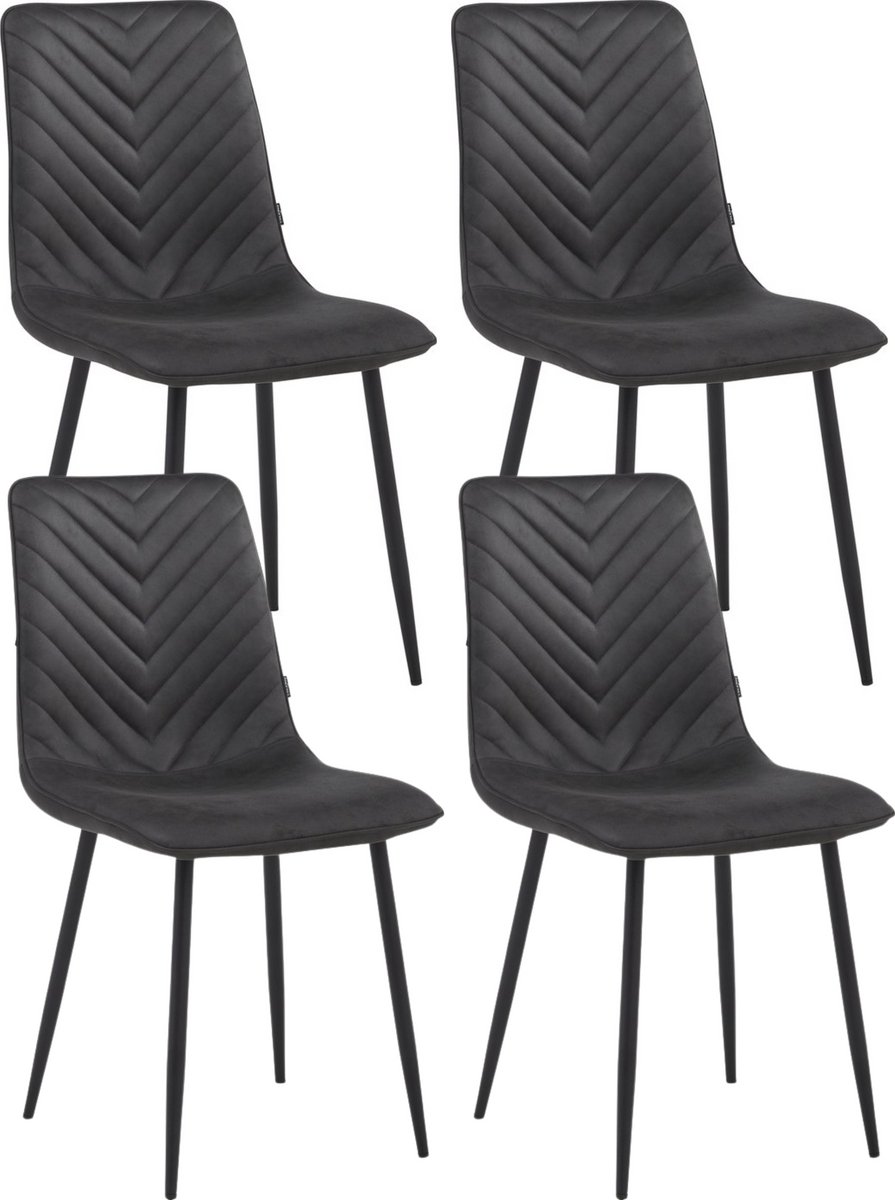 Colenis Senny Eetkamerstoel - Set Van 4 - Grijs - Microfiber - Industrieel - Eetkamerstoelen Grijs Microfiber
