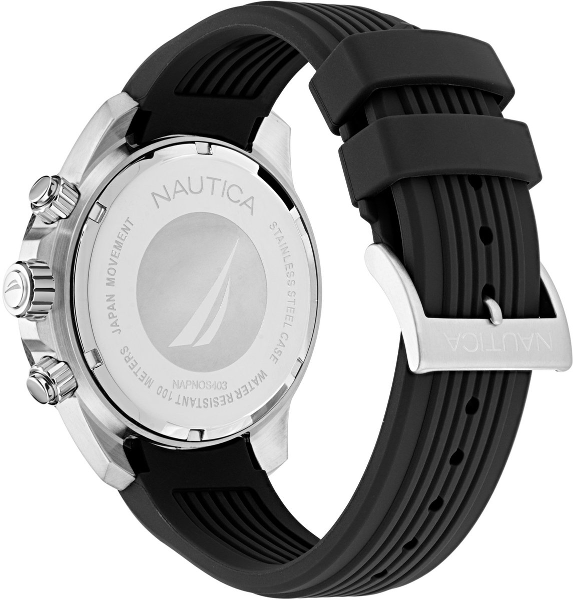 Nautica Nautica One Analoog Horloge Zwart Case: 100% Roestvrij Staal | Armband: 100% Siliconen 48 mm NAPNOS403