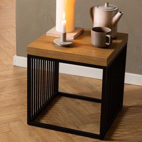 Table d'appoint Strington - 40x40x42 cm - chêne sauvage/noir - Actona - Tables de coin - Brun - Mélamine|MDF - Tables de coin