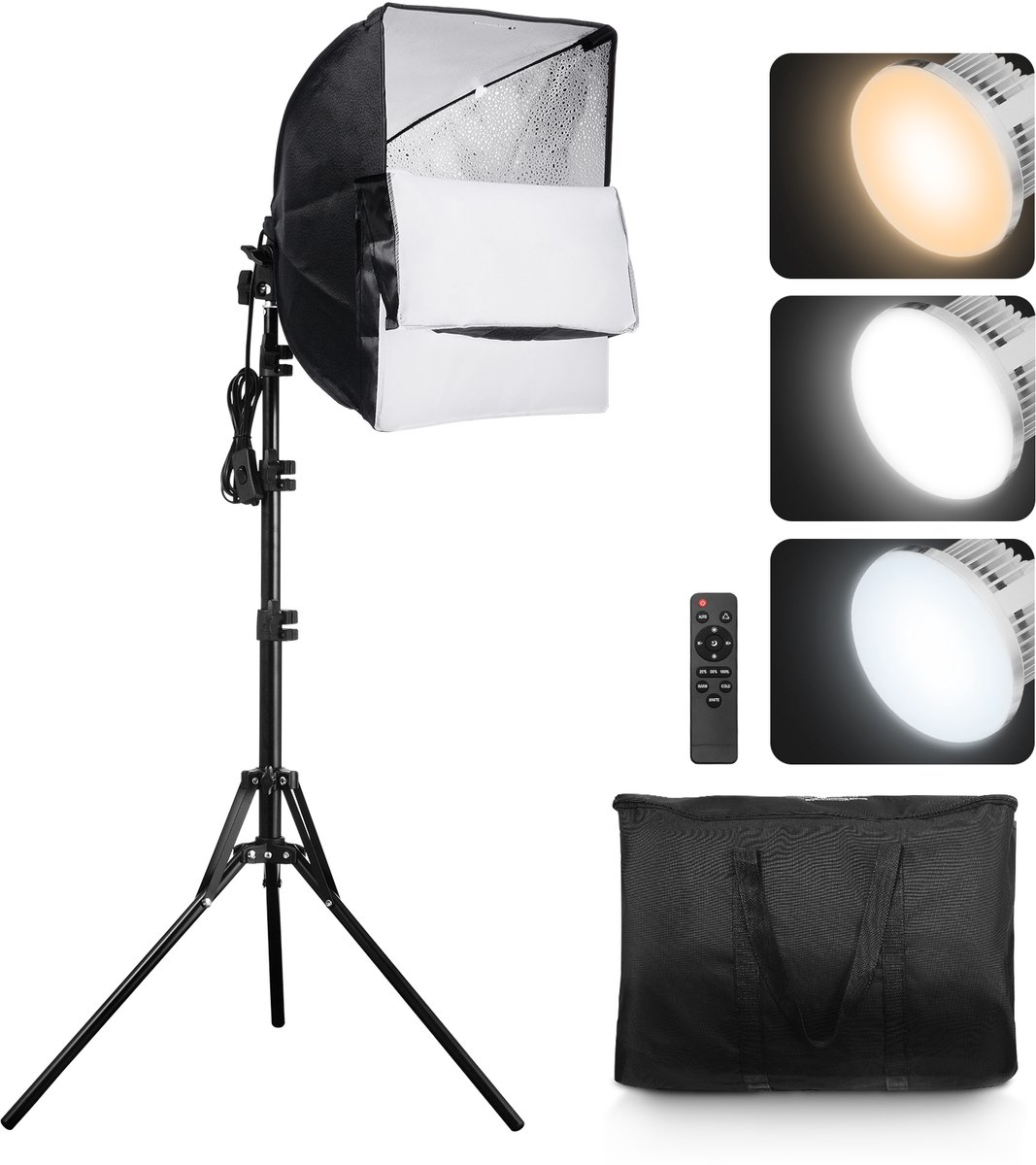Softbox Verlichtingsset, 16 x 16 Inch, Professionele LED Studio Lampen, 45W Gloeilampen, Instelbaar van 3000-6500 K, Statief voor Fotografie, Video-opnames, Live Streaming