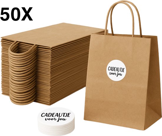 Papieren Draagtas S Kraft Bruin Inclusief Stickers Cadeautje 
