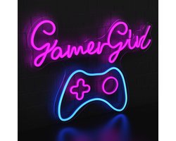 Led-neonbord, neonlicht, gamer, decoratie, neonbord, lichtreclame, lichtbord, neonborden, gaming zone, led-bord - met hangketting, haak en USB-oplaadfunctie - type A gamer meisje