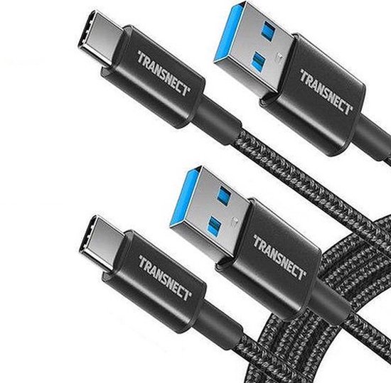TRANSNECT - USB C Data-en Laadkabel  - 2 Stuks 2M en 1M - 3A Snellader Kabel  - Type C Naar USB A 3.0 - Gevlochten Nylon - Oplaadsnoer Telefoon - Laptop - Samsung Galaxy en Note S7/8/9 - Sony - OnePlus