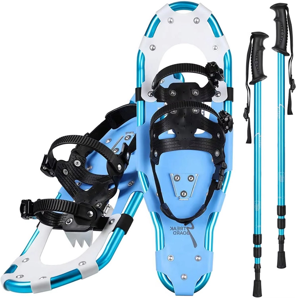 Sneeuwschoenen voor Heren Dames & Jeugd – Snowboots Outdoorlaarzen Lichtgewicht met Trekkingstokken Aluminiumlegering Gemakkelijk te Dragen Blauw