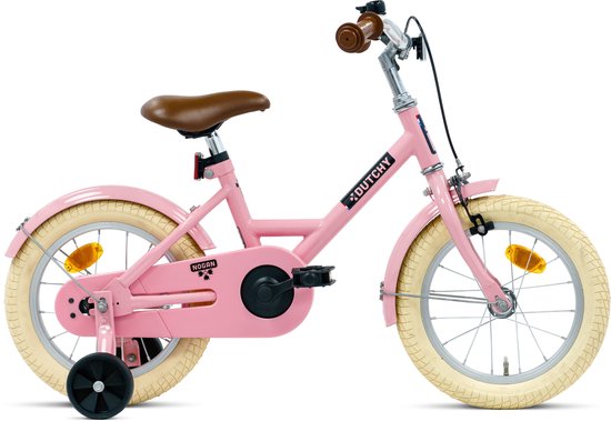 Nogan Dutchy Kinderfiets 14 Inch - Met Zijwieltjes - Verstelbaar Stuur & Zadel - Terugtraprem & V-Brake - Glans Roze