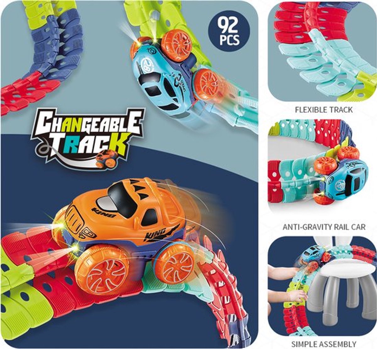 JMKA Racebaan - Stuntauto's - Baanauto's - LED-verlichting - 92-delige race-doe-het-zelfset - Speelgoed voor 3-jarigen - Verjaardagscadeaus - Feestdagen cadeau — afbeelding 11