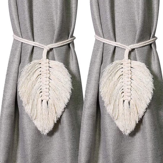 Embrasse de rideau - 2 pièces - Corde d'attache de rideau - Crochet d'attache de rideau - Attaches de rideau - Beige - Longueur 116 cm