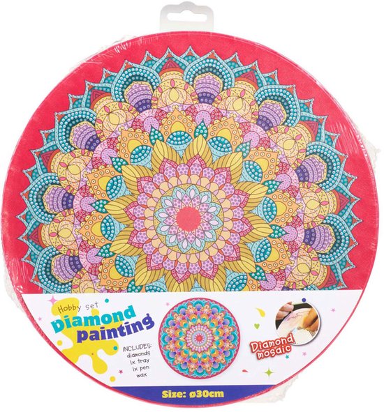 Kit De Diamante Mandala Ursus De 30x30x1,5 Cm, Colores Azul, Blanco Y Amarillo, Con Bolígrafo Y Bandeja, Fomenta La Creatividad Y Motricidad Fina