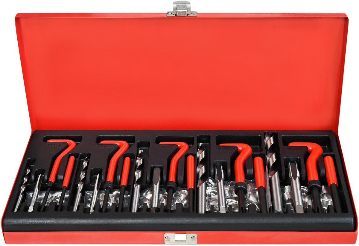Aufun 131-delige schroefdraadreparatieset boorhulzen automotor M5 M6 M8 M10 M12 schroefdraad hulzen gereedschapsset Helicoil set