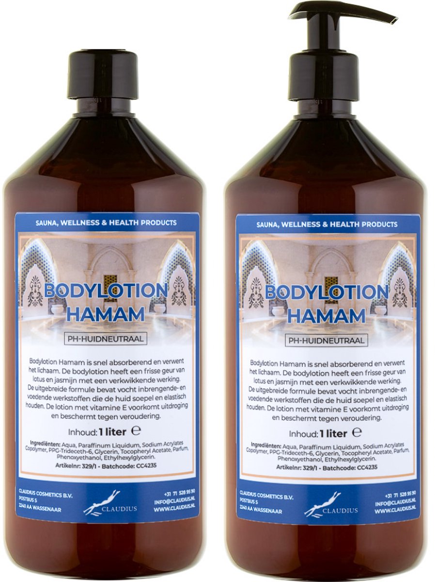 Bodylotion Hamam 1 Liter - met gratis pomp - set van 2 stuks