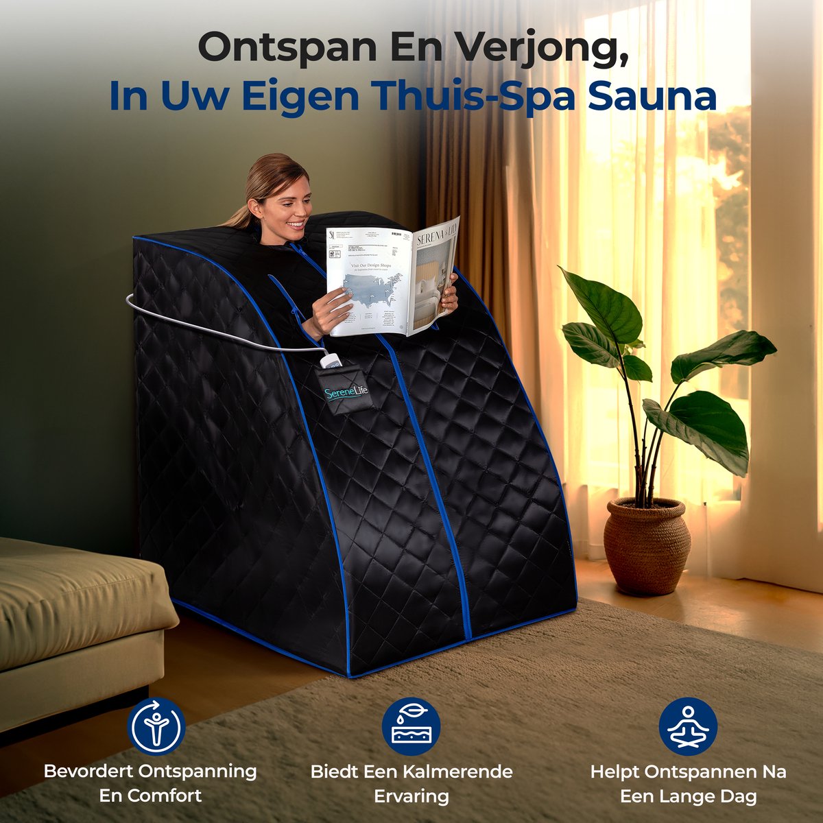 SereneLife, Infrarood Sauna, Thuis Sauna, Éénpersoons Draagbare Sauna met Verwarmde Voetmat, Draagbare Stoel en Bedrade Controller voor Timer en Automatische Warmte-instellingen thumbnail 6