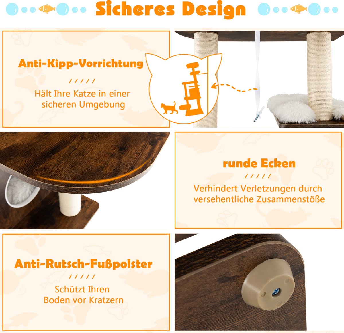 Costway 175 cm grote krabpaal van hout, 6-traps kattenkrabpaal groot, kattenspeelhuis met holte en 5 matten, activiteitenboom, kattenmeubel, klimboom, kattenhuis, kattenboom, donkerbruin thumbnail 6