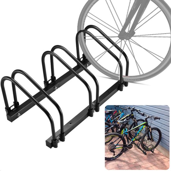 Foto: Cheqo fietsenrek metaal fietsenstalling voor 3 fietsen fietsrek fietsen rek fietsenstandaard vloer muurmontage 100 cm zwart