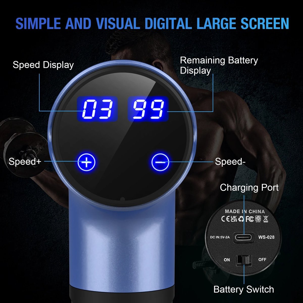 Afbeelding 2 van Gun Massager – Lichtgewicht Massageapparaat – 30 Snelheden – LED Touchscreen – Mini & Stil – Type-C – 10 Opzetstukken – Spierontspanning – Compact Formaat – USB Oplaadbaar – Anti-Stress