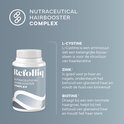 Refolliq Nutraceutical Hairbooster Complex potje en beschrijving van ingrediënten zoals L-Cystine, Zink en Biotine.